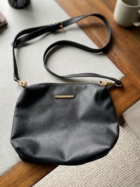 Steve Madden Black Pebbled Leather Crossbody OR clutch with Gold-Tone Hardware